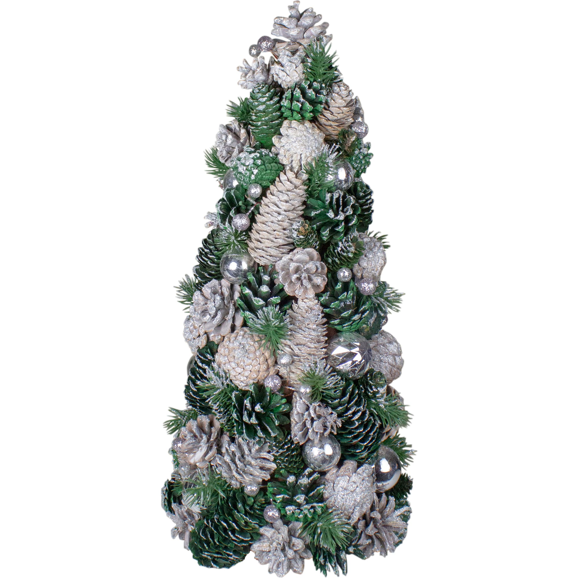 18" Glitter Cone with Pinecone and Ornaments Christmas Tree